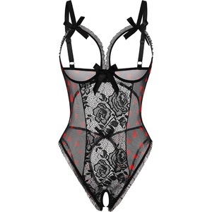 Avidlove Women One Piece Lingerie Sexy Lace Babydoll Mini Bodysuit(Black Heart)