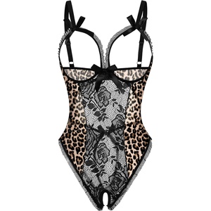 Avidlove Women One Piece Lingerie Sexy Lace Babydoll Mini Bodysuit(Brown Black)