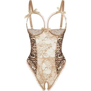 Avidlove Women One Piece Lingerie Sexy Lace Babydoll Mini Bodysuit(Brown Leopard)