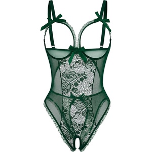 Avidlove Women One Piece Lingerie Sexy Lace Babydoll Mini Bodysuit(Dark Green#)