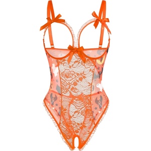 Avidlove Women One Piece Lingerie Sexy Lace Babydoll Mini Bodysuit(Orange Halloween)