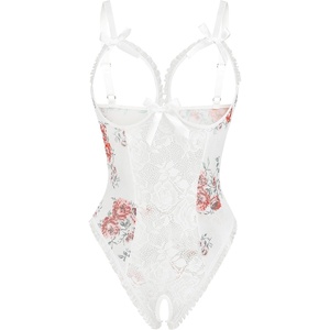 Avidlove Women One Piece Lingerie Sexy Lace Babydoll Mini Bodysuit(Peony Print)