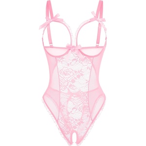 Avidlove Women One Piece Lingerie Sexy Lace Babydoll Mini Bodysuit(Pink)