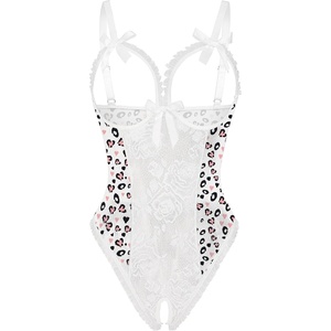 Avidlove Women One Piece Lingerie Sexy Lace Babydoll Mini Bodysuit(Pink White Leopard)