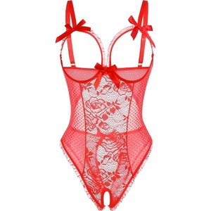 Avidlove Women One Piece Lingerie Sexy Lace Babydoll Mini Bodysuit(Red Sequins)