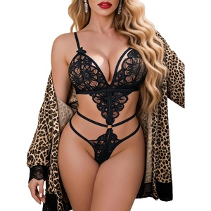 Avidlove Women Sexy Lingerie Set 2 Piece Lace Teddy with Mesh Kimono Robe Bodysuit Nightgown(Leopard)