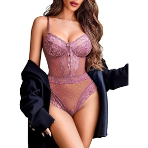 Avidlove Women Sexy Lingerie Sheer Lace Bodysuit V Neck Teddy Lingerie One Piece Mini Babydoll(Plum)