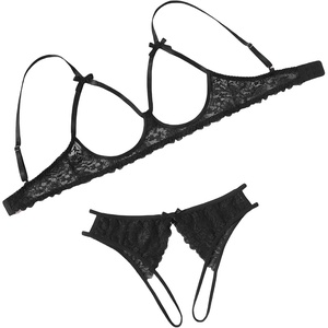 Avidlove Women’s Exotic Lingerie Sets Naughty 2 Pieces Bra Panty Set Sexy Cutout Lace Lingerie(Black)