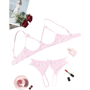 Avidlove Women’s Exotic Lingerie Sets Naughty 2 Pieces Bra Panty Set Sexy Cutout Lace Lingerie(Pink)