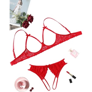 Avidlove Women’s Exotic Lingerie Sets Naughty 2 Pieces Bra Panty Set Sexy Cutout Lace Lingerie(Red)