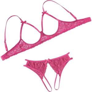 Avidlove Women’s Exotic Lingerie Sets Naughty 2 Pieces Bra Panty Set Sexy Cutout Lace Lingerie(Rose Red)