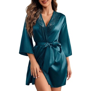 Avidlove Women’s Kimono Robe Short Satin Pure Short Silky Robes(Dark Blue)