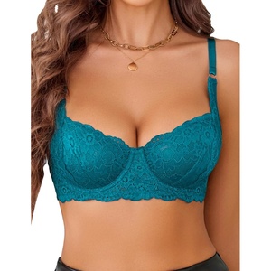 Avidlove Women’s Lace Underwire Bra Sexy Mesh Balconette Unlined Everyday Bra Lingerie(Bluish Green)