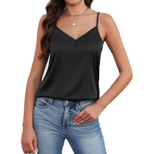 Avidlove Womens Silk Satin Camisole Tank Tops V Neck Adjustable Spaghetti Strap Cami Soft Summer Basic Tank Shirt(Black)