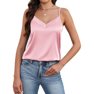 Avidlove Womens Silk Satin Camisole Tank Tops V Neck Adjustable Spaghetti Strap Cami Soft Summer Basic Tank Shirt(Pink)