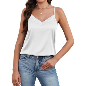 Avidlove Womens Silk Satin Camisole Tank Tops V Neck Adjustable Spaghetti Strap Cami Soft Summer Basic Tank Shirt(White)