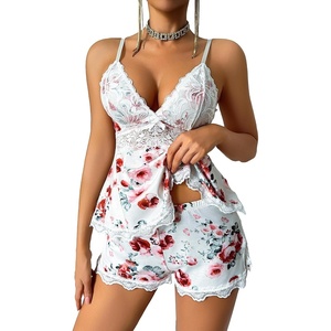 Avidlove Womens Sweetness Cami Set Lace Camisole Lingerie Nightwear Sexy Pajamas Lounge Sets(Coral Floral)