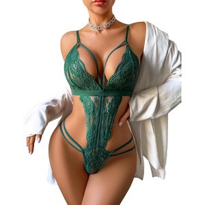 Avidlove Women One Piece Lingerie Deep V Lace Bodysuit Babydoll Teddy Underwear(Dark Green)