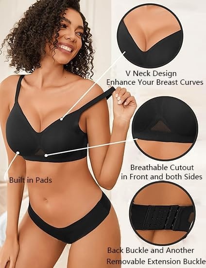 image:imageAvidlove Seamless Bras for Women Tshirt Bralettes Everyday Bra SXXL V Neck Wirefree Padded Comfort Everyday Bra No UnderwireBlack