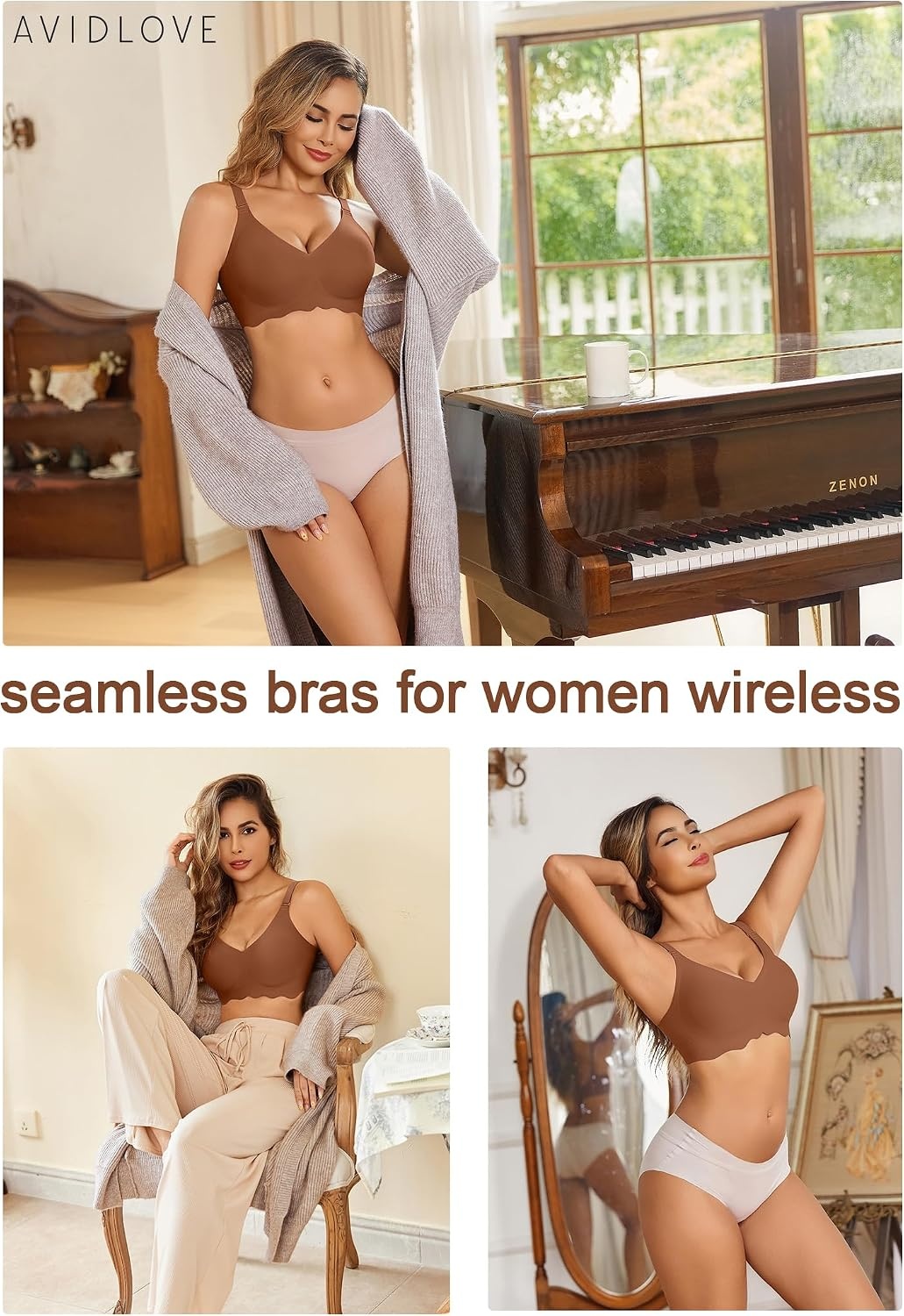 image:imageAvidlove Wireless Bras for Women Seamless Bralette Full Coverage Bra V Neck Tshirt BrassiereCoffee