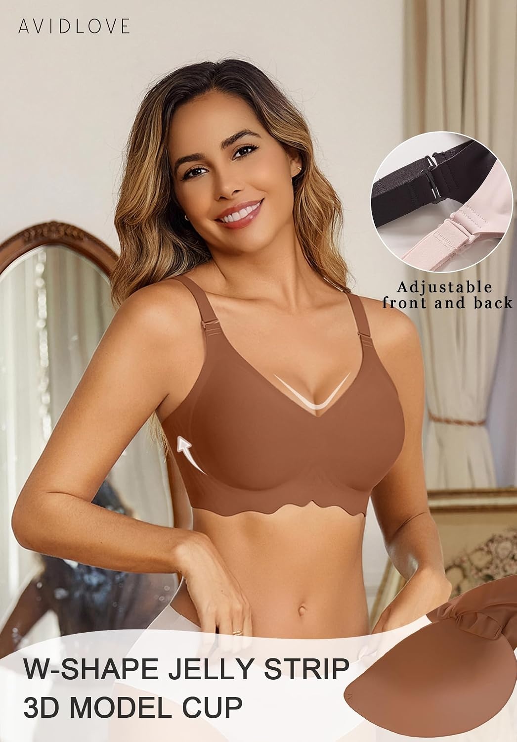 image:imageAvidlove Wireless Bras for Women Seamless Bralette Full Coverage Bra V Neck Tshirt BrassiereCoffee
