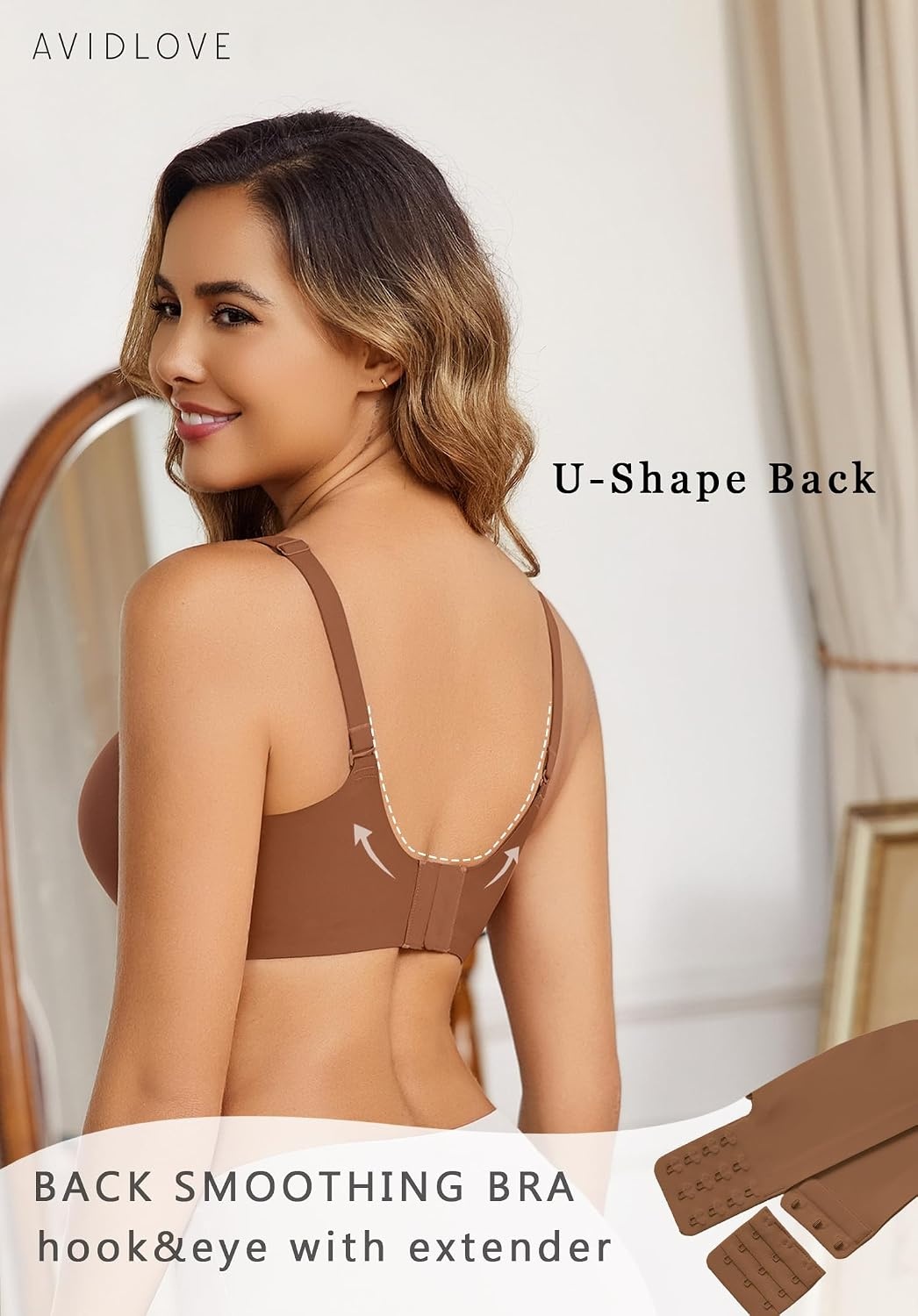 image:imageAvidlove Wireless Bras for Women Seamless Bralette Full Coverage Bra V Neck Tshirt BrassiereCoffee