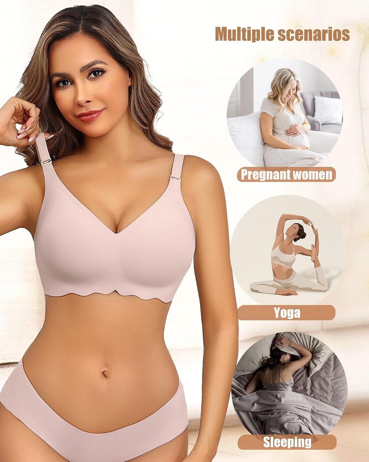 image:imageAvidlove Wireless Bras for Women Seamless Bralette Full Coverage Bra V Neck Tshirt BrassiereDusty Rose