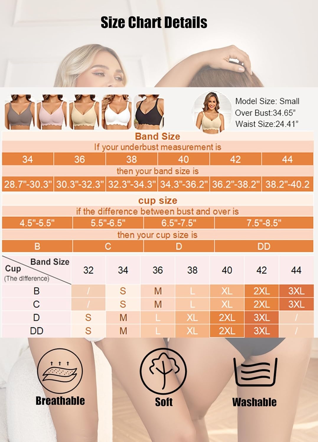 image:imageAvidlove Wireless Bras for Women Seamless Bralette Full Coverage Bra V Neck Tshirt BrassiereGrey