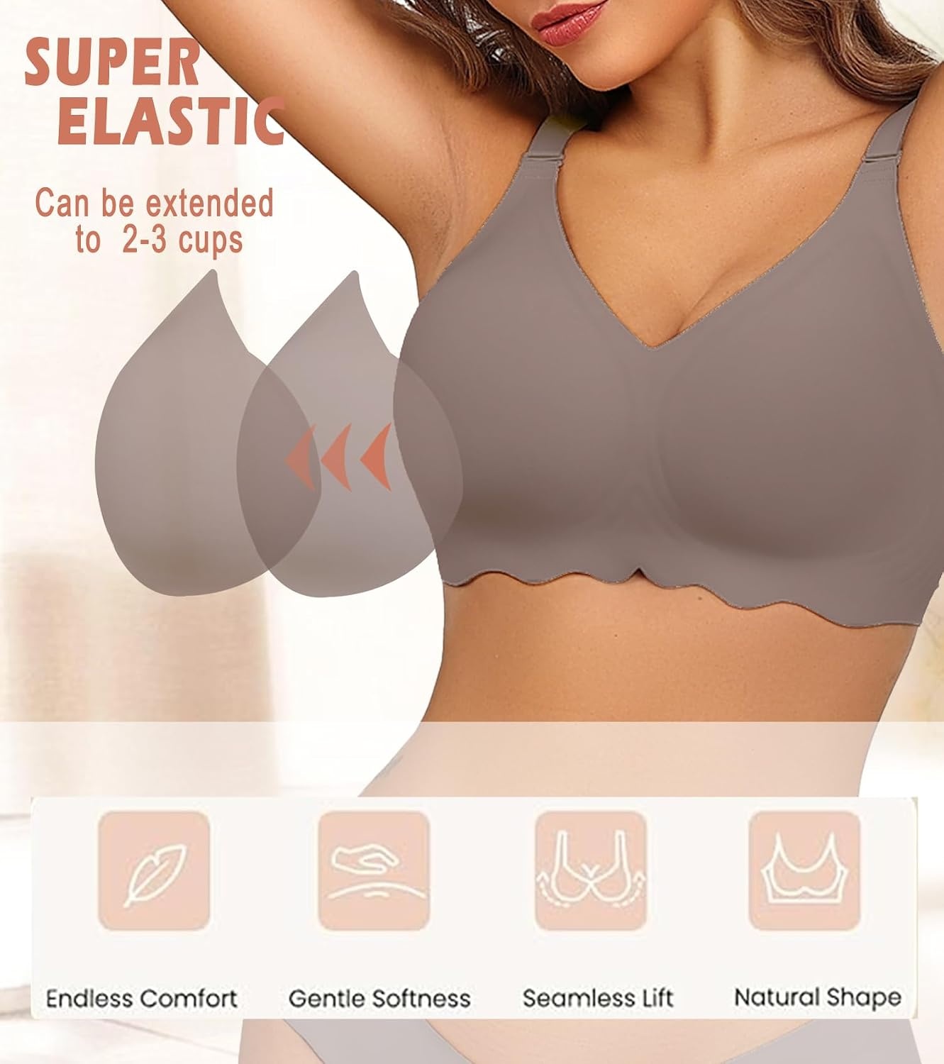 image:imageAvidlove Wireless Bras for Women Seamless Bralette Full Coverage Bra V Neck Tshirt BrassiereGrey