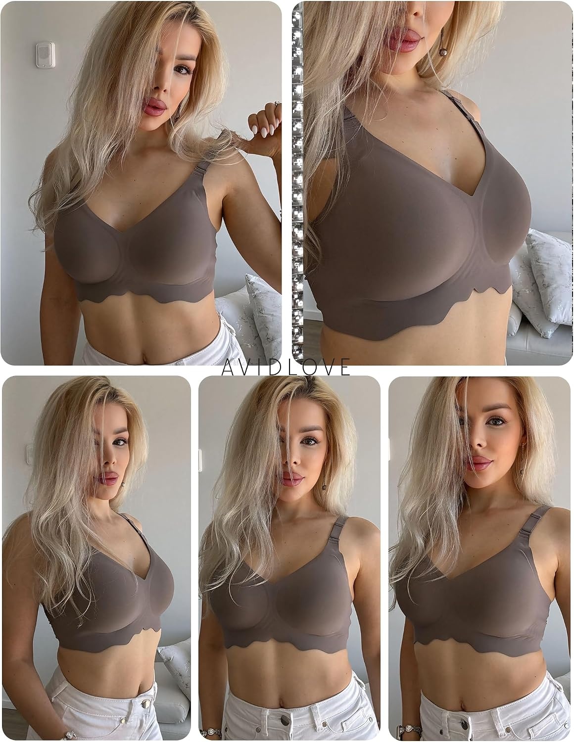 image:imageAvidlove Wireless Bras for Women Seamless Bralette Full Coverage Bra V Neck Tshirt BrassiereGrey