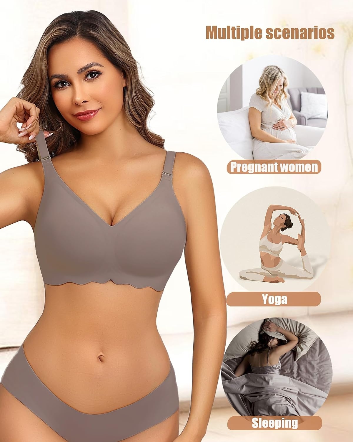 image:imageAvidlove Wireless Bras for Women Seamless Bralette Full Coverage Bra V Neck Tshirt BrassiereGrey