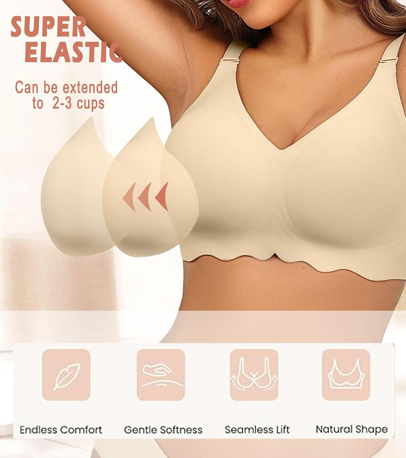 image:imageAvidlove Wireless Bras for Women Seamless Bralette Full Coverage Bra V Neck Tshirt BrassiereWheat