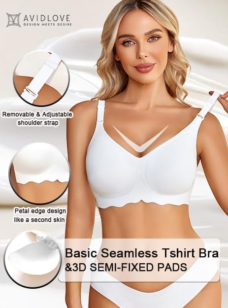 image:imageAvidlove Wireless Bras for Women Seamless Bralette Full Coverage Bra V Neck Tshirt BrassiereWhite