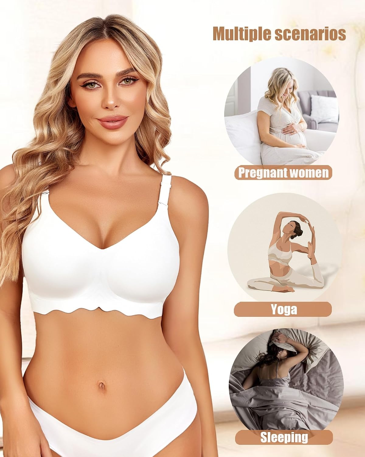 image:imageAvidlove Wireless Bras for Women Seamless Bralette Full Coverage Bra V Neck Tshirt BrassiereWhite