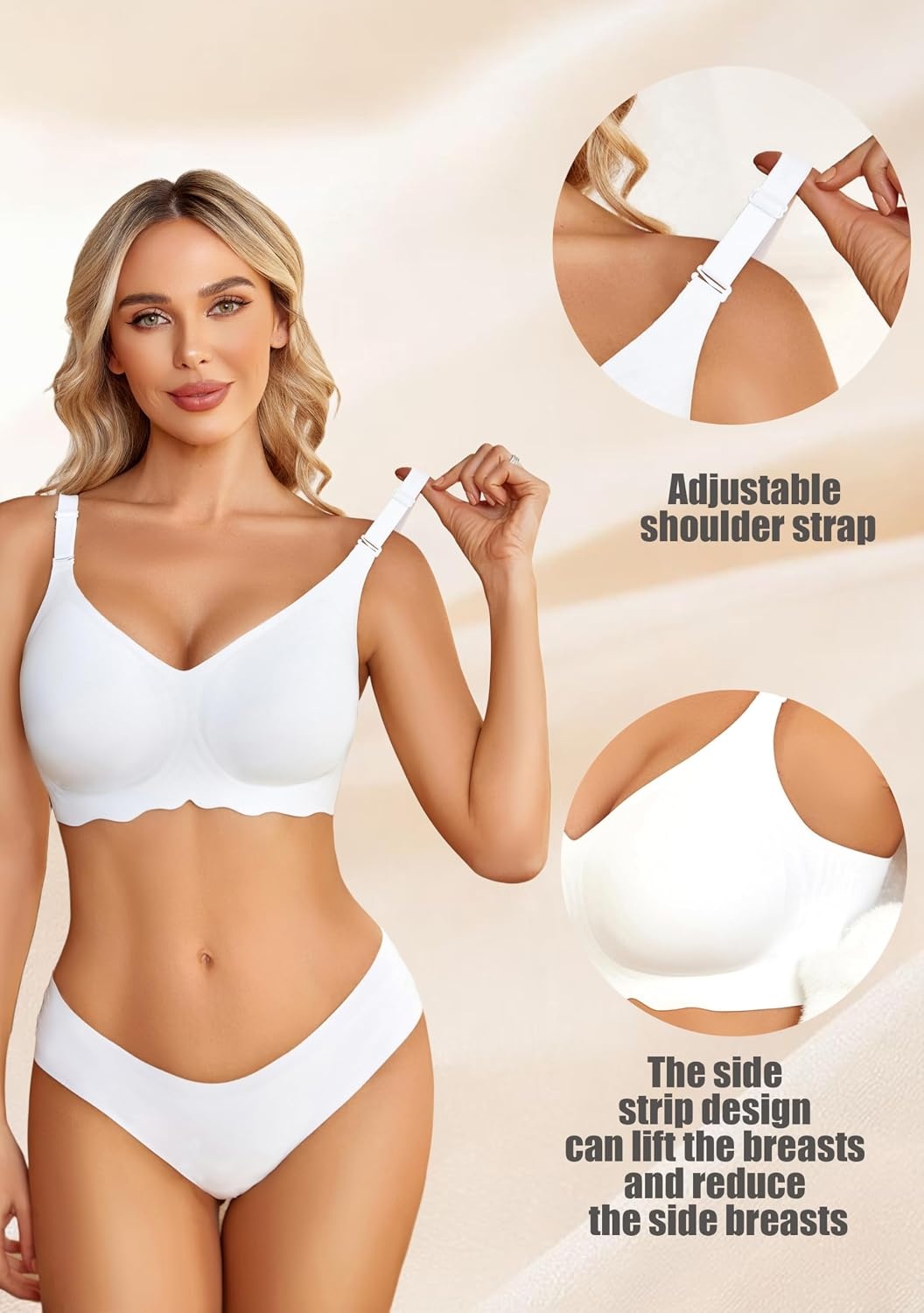 image:imageAvidlove Wireless Bras for Women Seamless Bralette Full Coverage Bra V Neck Tshirt BrassiereWhite