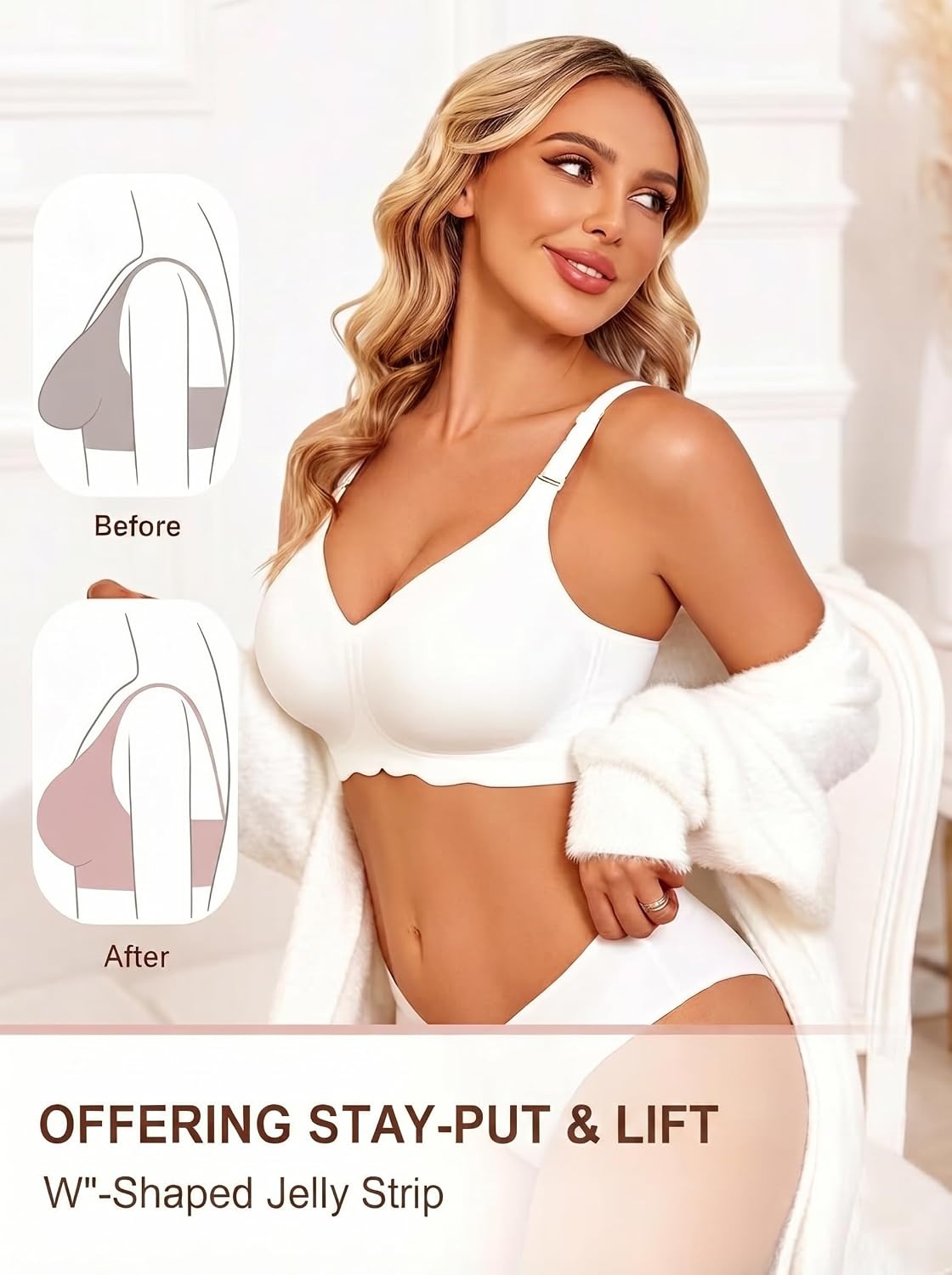 image:imageAvidlove Wireless Bras for Women Seamless Bralette Full Coverage Bra V Neck Tshirt BrassiereWhite