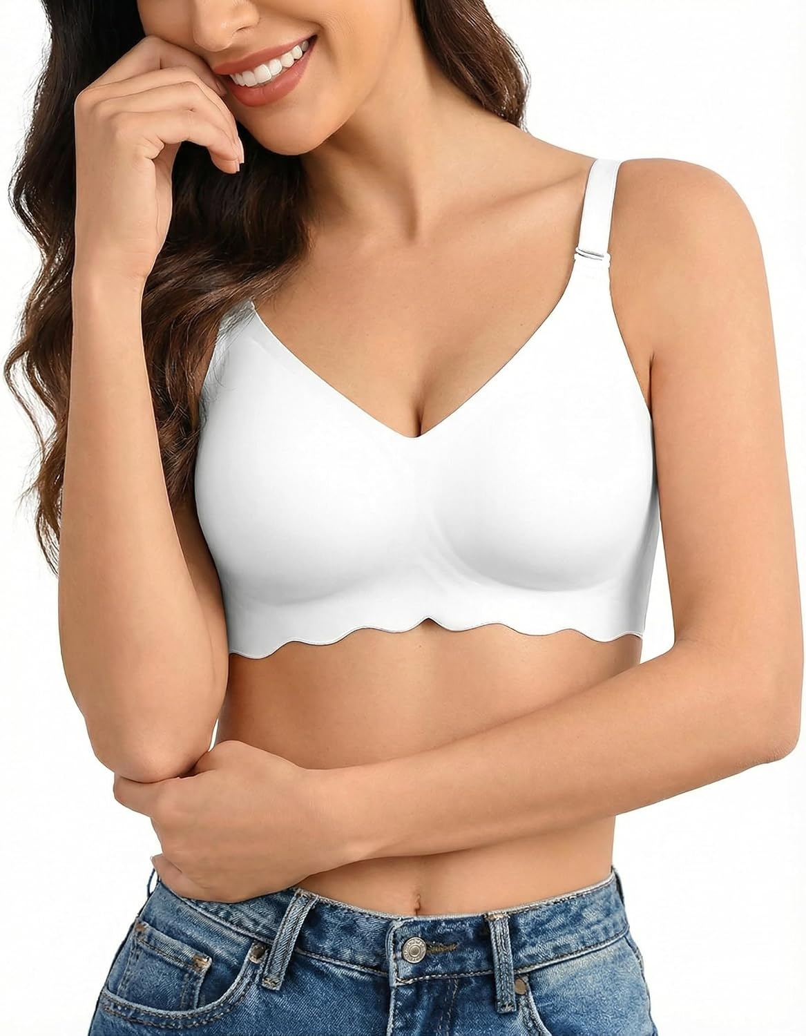 image:imageAvidlove Wireless Bras for Women Seamless Bralette Full Coverage Bra V Neck Tshirt BrassiereWhite