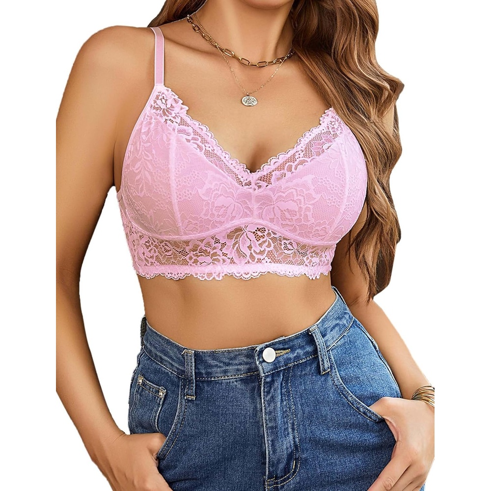image:imageAvidlove Bralettes for Women Lace Camisole Tank Top Unpadded Wireless DoubleLayered LingeriePink