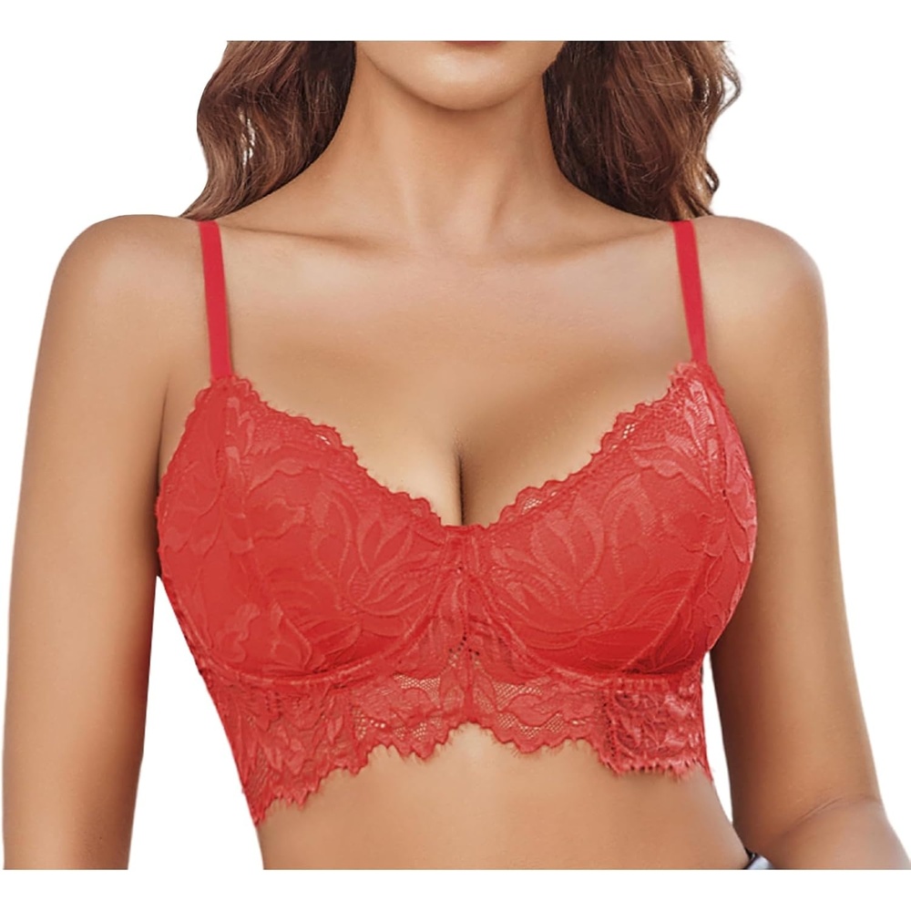 image:imageAvidlove Bralettes for Women Lace Underwire Bra Push Up Sexy Bras No Padded V Neck Camisole Lingerie Crop TopRed