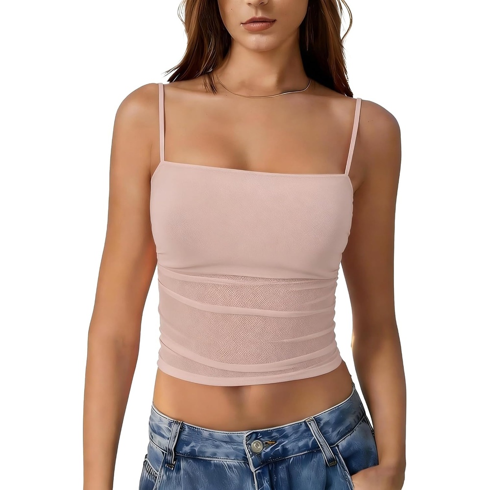 image:imageAvidlove Bralettes for Women Spaghetti Strap Mesh Tank Top Tube Slim Y2K Camisole UltraCropped Tops Lightweight1 amp 2 PcsDark Pink