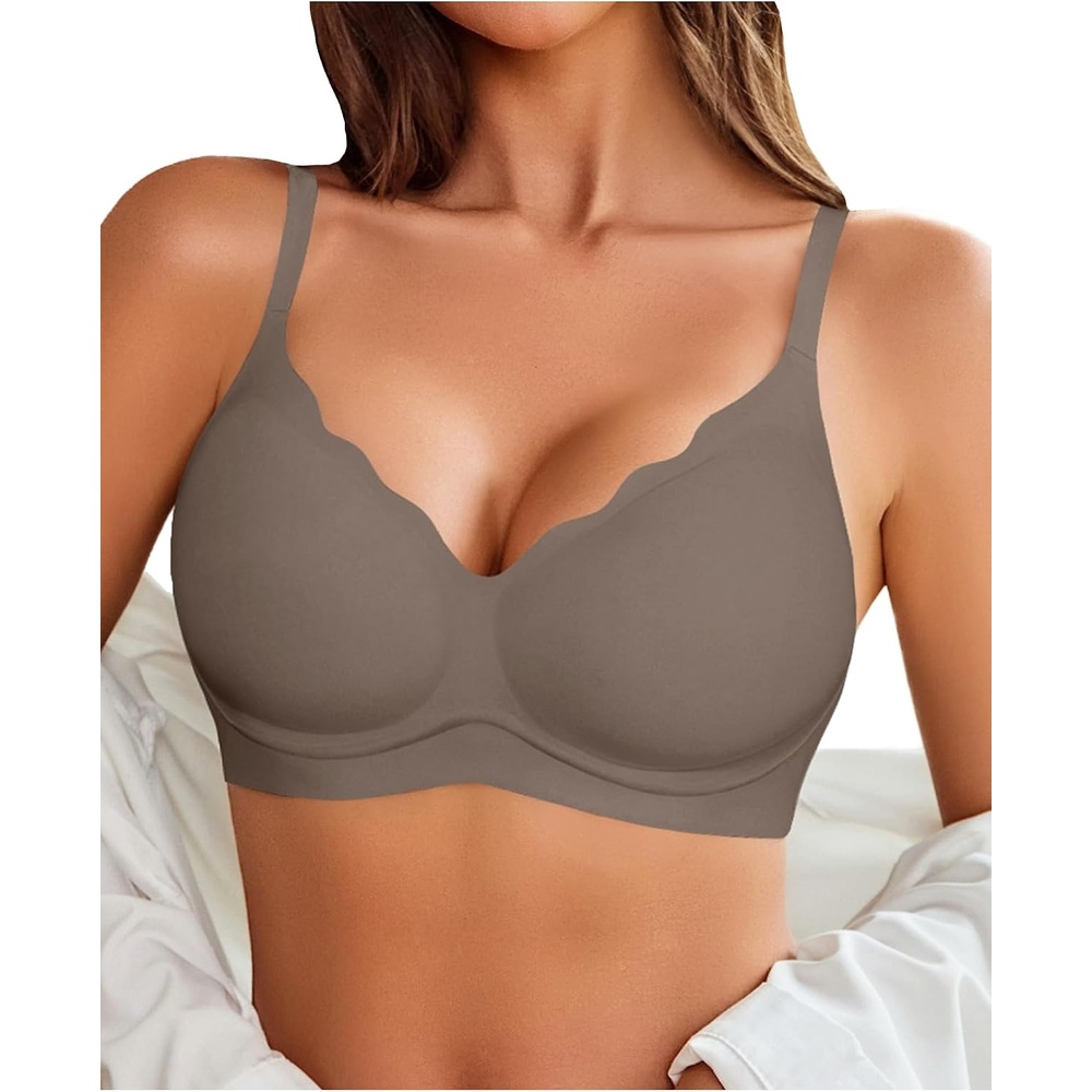image:imageAvidlove Bras for Women No Underwire Seamless Push Up Bra Wireless Soft Bralettes Scalloped Full Coverage Everyday BraGrey