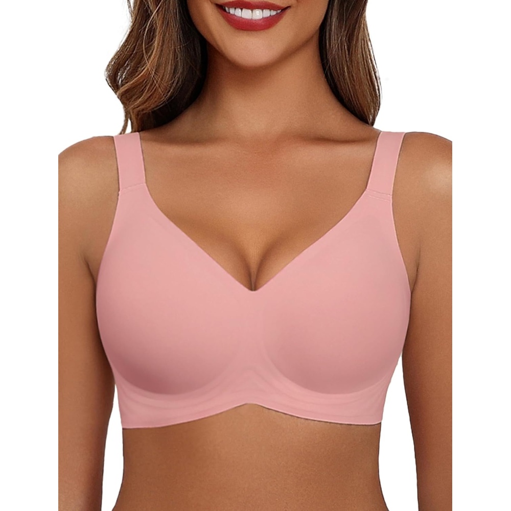 image:imageAvidlove Bras for Women Seamless Bra Full Coverage T Shirt Bralettes V Neck Wireless Bra Comfortable BrassiereSalmon