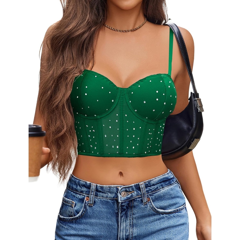 image:imageAvidlove Corset Tops for Women Push Up Bustier lingerie Mesh Sexy Going Out Party Club TopGreen