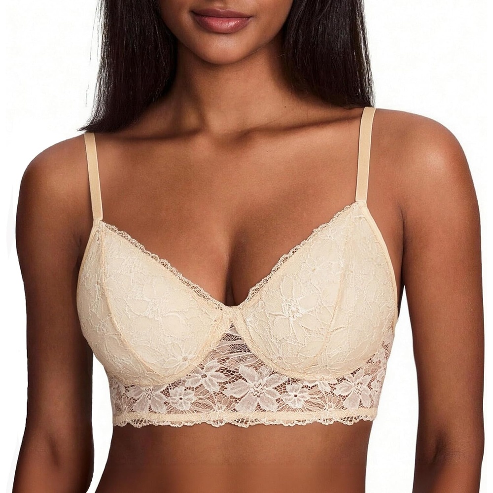 image:imageAvidlove Lace Bra Sexy Bralettes Womens Wireless Balconette Bras Half Cups DoubleLayered SoftNude