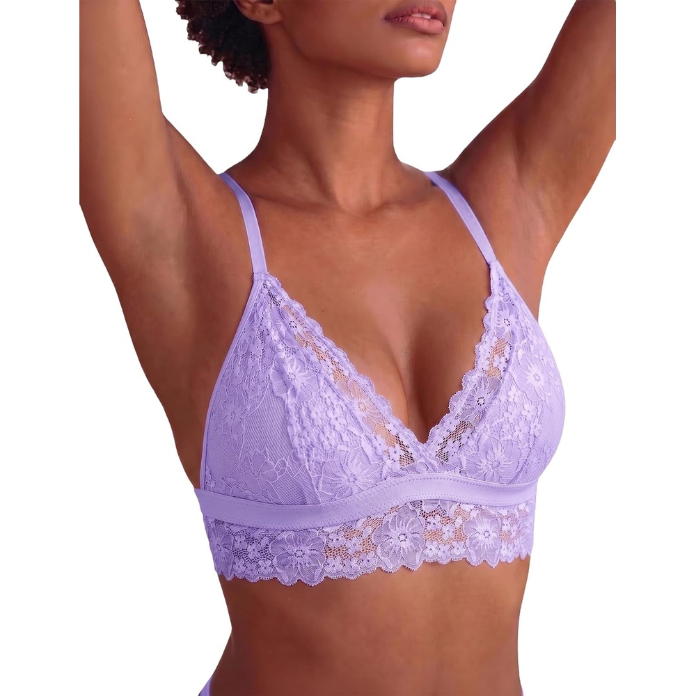 image:imageAvidlove Lace Bralette for Women Sexy Wireless Bralettes Non Padded Bralette V Neck Minimizer LingeriePurple