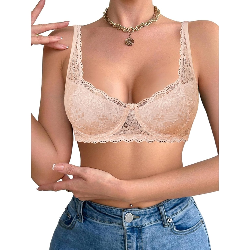 image:imageAvidlove Lace Bralettes for Women Sexy Unlined Demi Balconette Underwire Bra Lingerie UnpaddedChampagne
