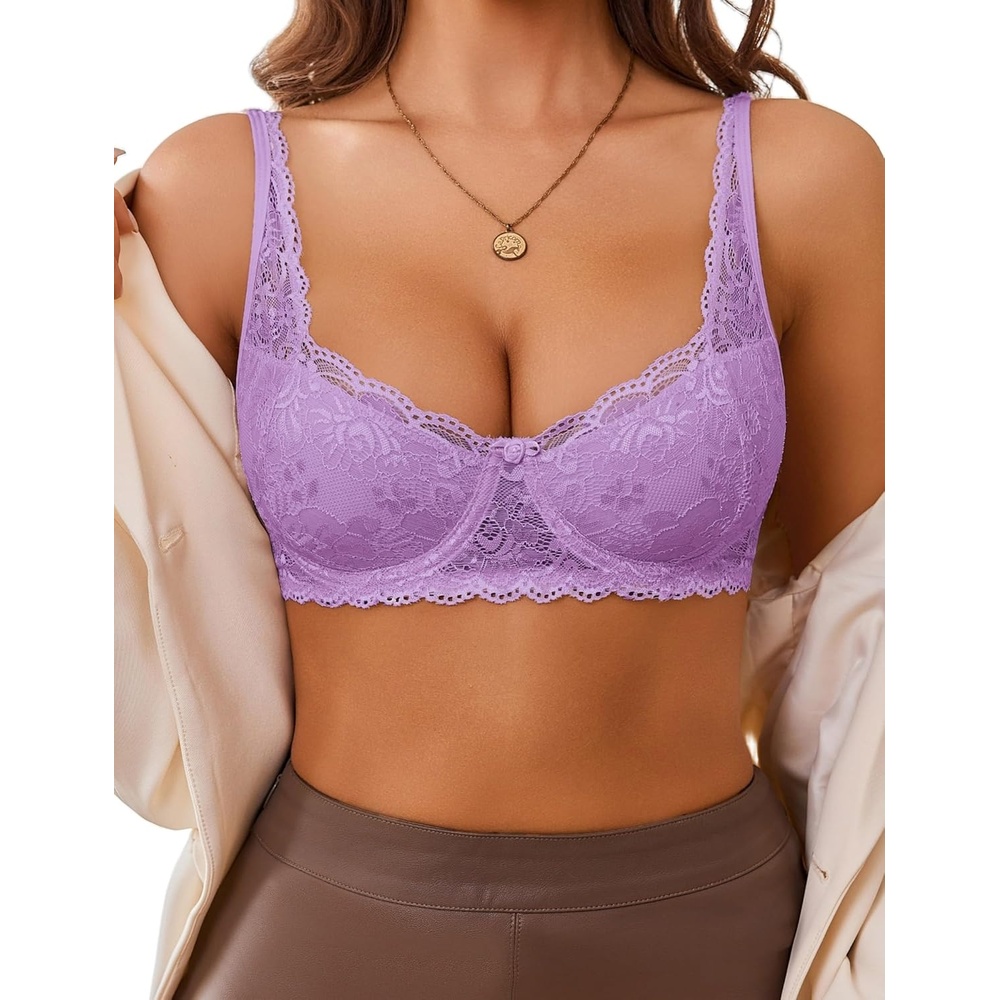 image:imageAvidlove Lace Bralettes for Women Sexy Unlined Demi Balconette Underwire Bra Lingerie UnpaddedLilac