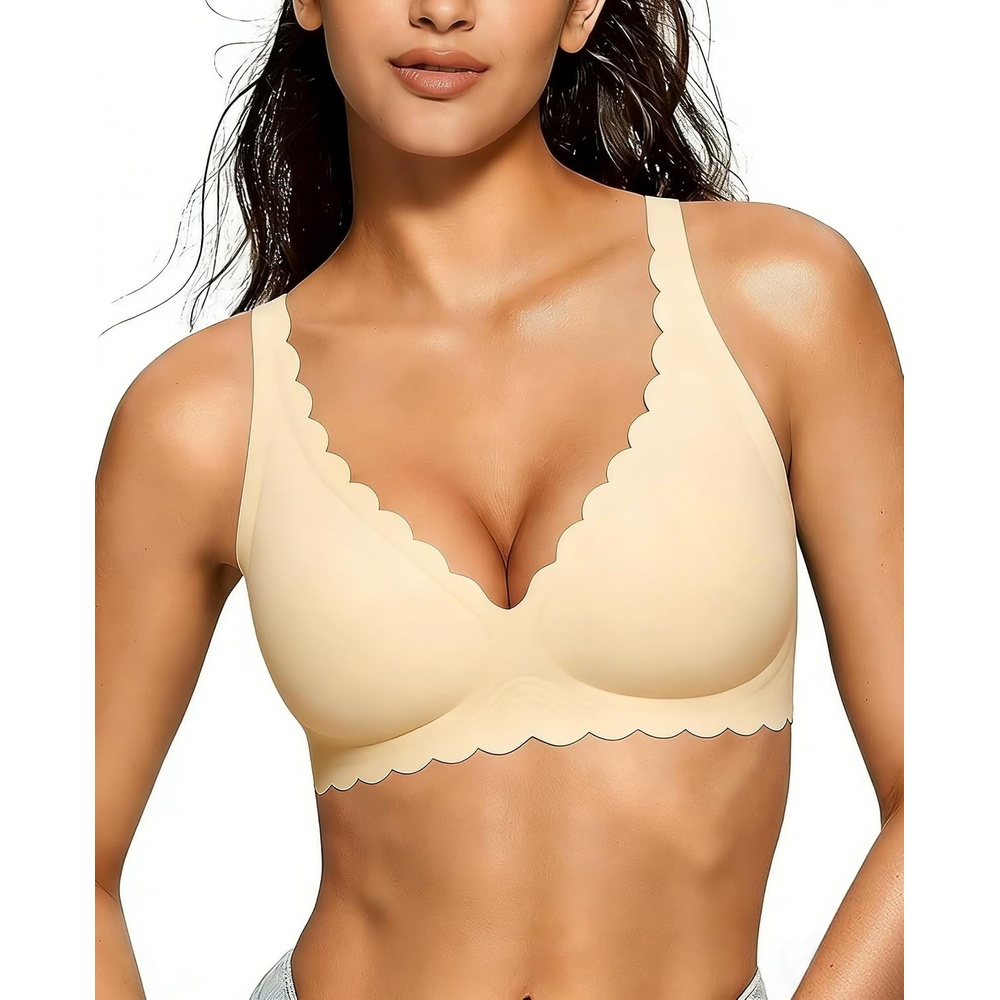 image:imageAvidlove Wireless Bra Womens Plunge V Neck Seamless Full Coverage Pushup Bralettes Everyday BrasNude