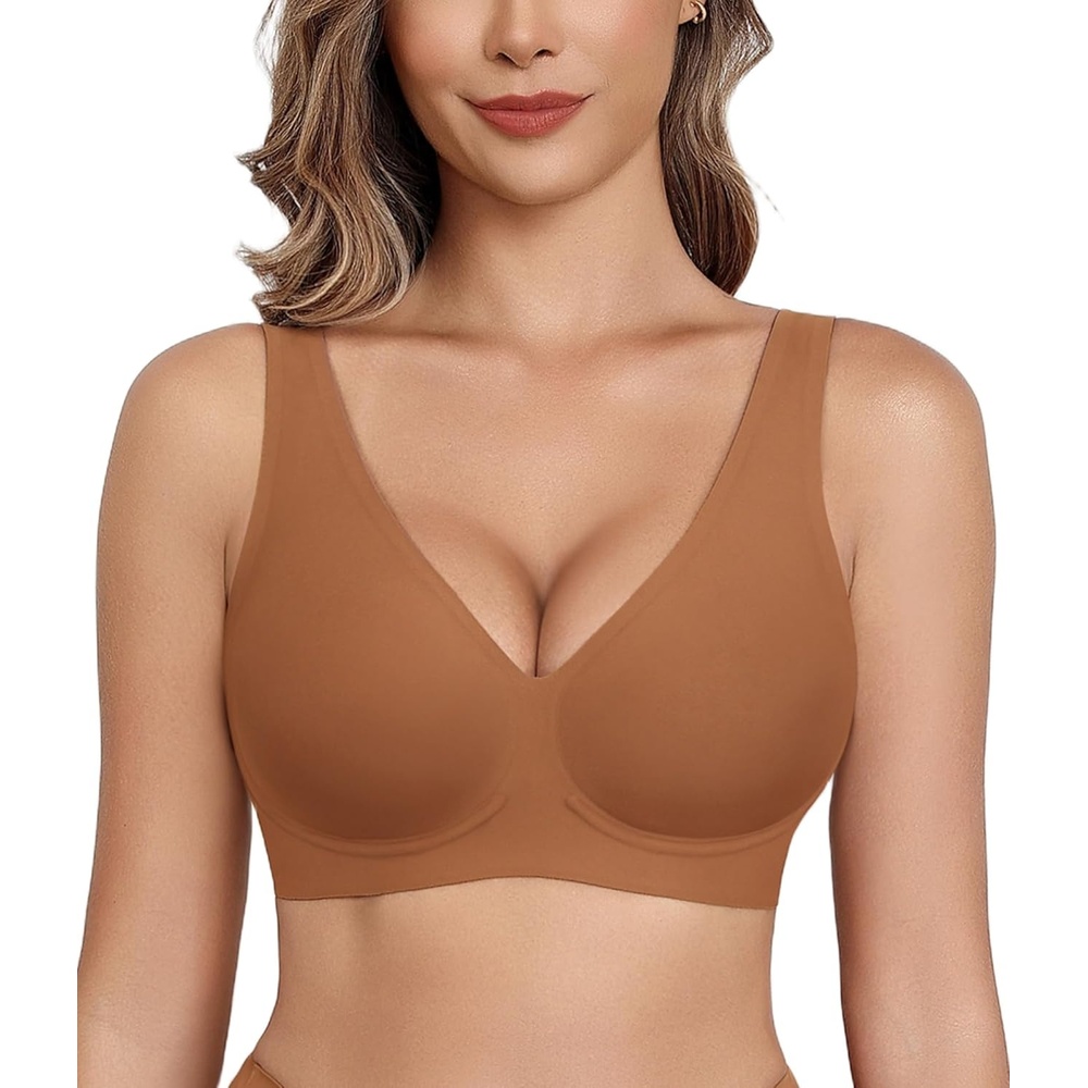 image:imageAvidlove Wireless Bras for Women Comfortable Jelly Bra Deep V Seamless Bralette Full Coverage Padded Bralette EverydayCoffee