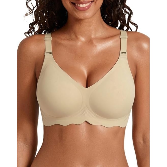 image:imageAvidlove Wireless Bras for Women Seamless Bralette Full Coverage Bra V Neck Tshirt BrassiereWheat